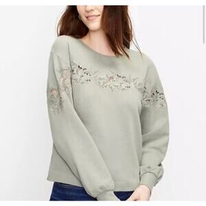 LOFT Ann Taylor Lace French Terry Sweatshirt Sage Green XL Feminine Cottagecore